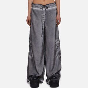 Darker Wavs Fader Wide Leg Draped Cargo Silver Smoke Charcoal Pants Womens M NWT